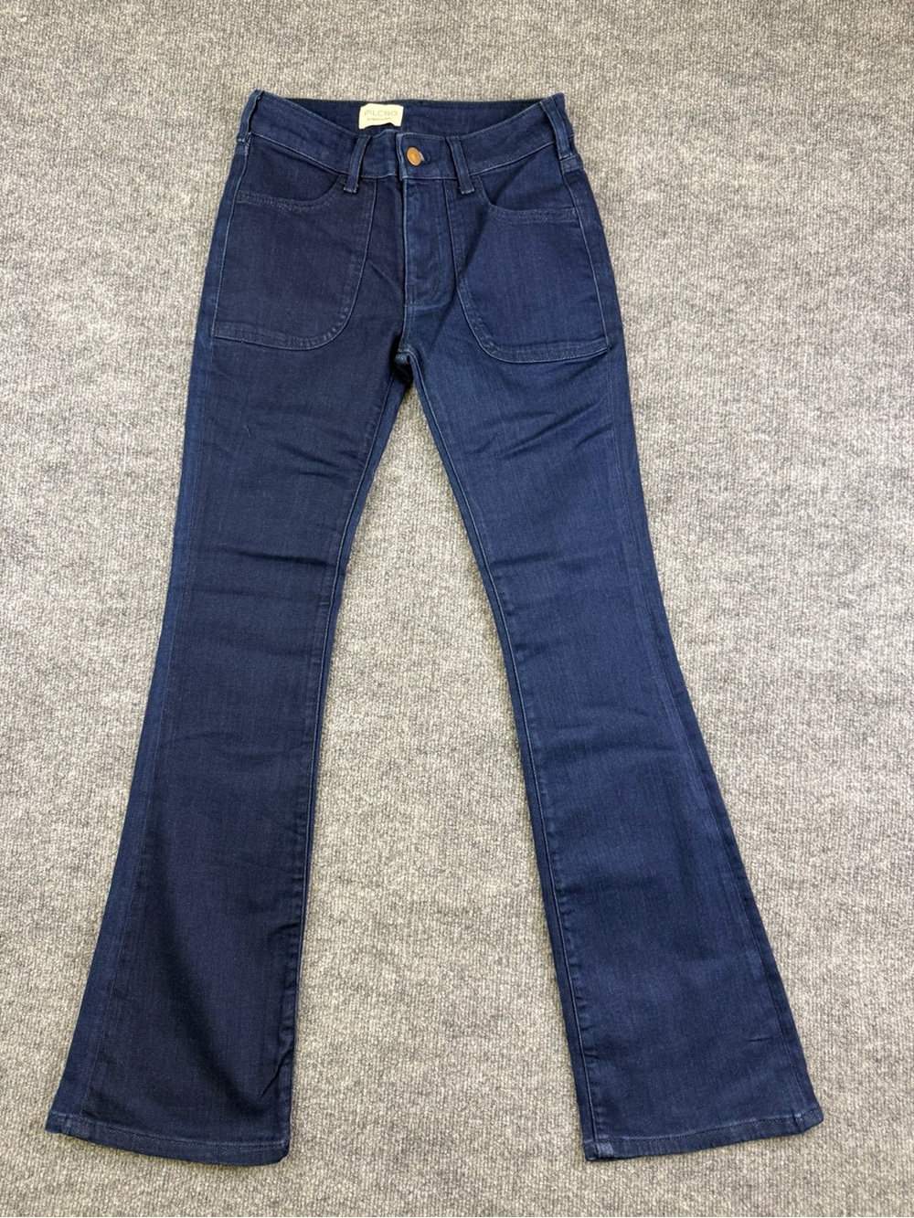 Pilcro The Icon Low Rise Flare Jeans Dark Wash Patch Pockets Anthrop